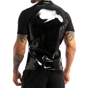 Men's Wetlook T-Shirt With Round Neck / Clothing With Short Sleeves And Half Front Zipper - EVE's SECRETS
